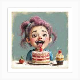 Little Girl With Cake 1 Art Print