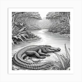 A crocodile in jungle mangrove Art Print