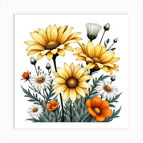 Yellow And White Flowers Art Print