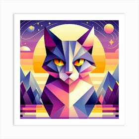 Dewdrop Low Poly Cat Art Print