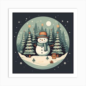Snowman In The Forest 1 Art Print