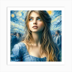 Woman In Starry Night Art Print