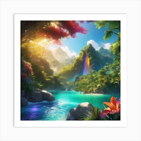 Waterfall In The Jungle 19 Art Print