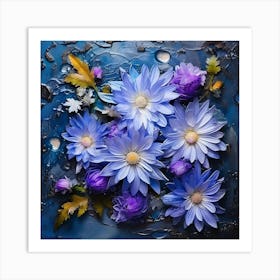 Blue Flowers On A Blue Background Art Print