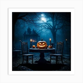 Celebration Old Horror Holiday Tree Moonlight Lantern Mist Head Table Eye Glow Pumpkin (25) Art Print