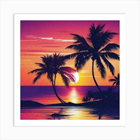 Sunset With Palm Trees 2 Art Print