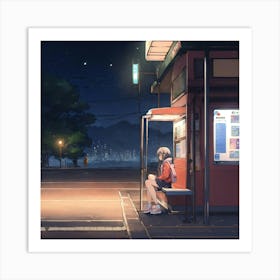 Girl Sitting At A Bus Stop 1 Poster