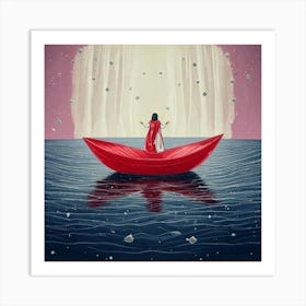 Firefly Boat, Hand Drawn, Brush, Visual Reference, Sea, Artificial Intelligence, Waves, Dream Curtai Art Print