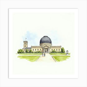 Watercolor Illustration Of The Royal Observatory In Greenwich, Featuring Its Iconic Design And Scientific Importance Art Print