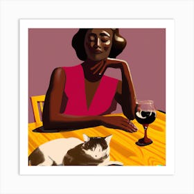 Wine and Cats Art Print