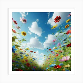 Colorful Flowers In A Field Art Print