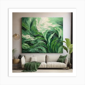 Green waves of palm leaf 1 Art Print