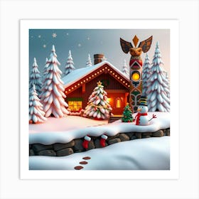 Christmas House In The Snow 1 Art Print