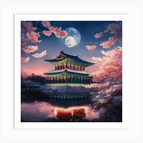 Cherry Blossoms At Night Art Print