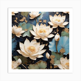 Pattern with White Lotus flowers Art Print