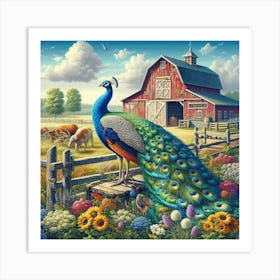 Peacock In The Field Art Print