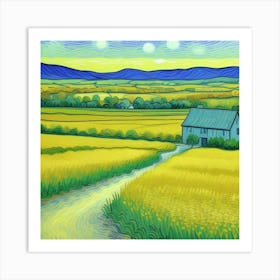 Farm Life Golden Fields and Rolling Hills Field Of Yellow Wheat Art Print