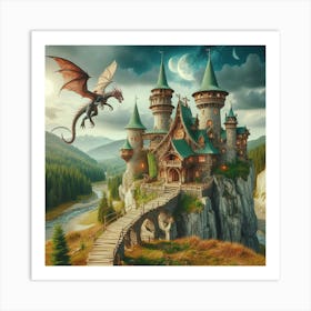 Castle With Dragon Art Print