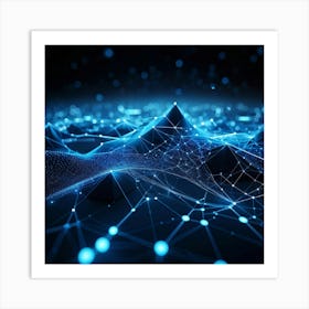 Abstract Geometric Network Tangled In Glowing Blue Lines And Dots Forming Wave Like Patterns And Po (1) 2 Art Print