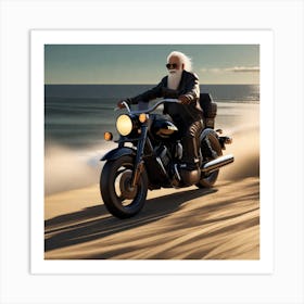 Old Man On A Motorcycle Art Print