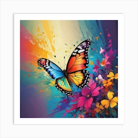 Butterfly And Flowers 13 Art Print