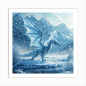 Majestic Dragon Exhaling Icy Breath Translucent Wings Etched With Delicate Snowflake Patterns Hove Art Print