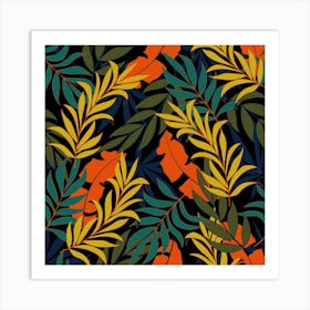 Fashionable Seamless Tropical Pattern With Bright Green Blue Plants Leaves Art Print