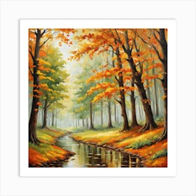 Forest In Autumn In Minimalist Style Square Composition 296 Art Print