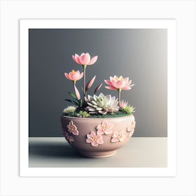 Pink Flowers In A Pot Art Print