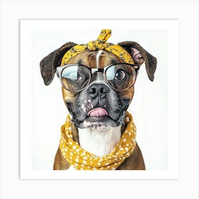 Boxer Dog With Glasses Art Print