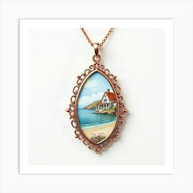 Rose Gold Pendant, Watercolor, Elegant Seaside Mansion 1 Art Print