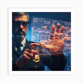 Police Officer Touching Futuristic Technology Art Print