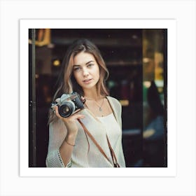 Firefly Young Lady, Posing, Camera, Blurry Effect, Shop Window, Retro Style, Minimal Colors, Soft Fo (11) Art Print