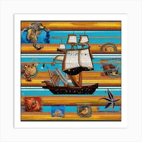 Pirate Ship Mosaic Art Print