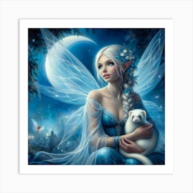 Fairy With Ferret Art Print