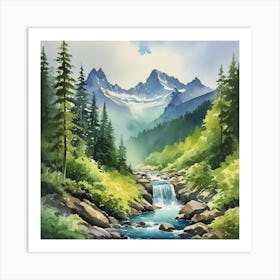 Waterfall In The Mountains III Art Print