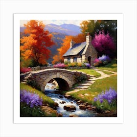 Cottage By The Stream Art Print