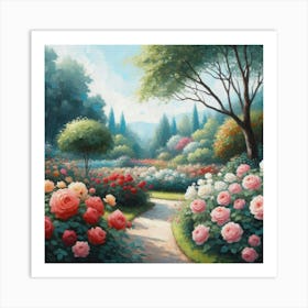 Roses In The Garden, Acrylic Style Painting 2 Art Print