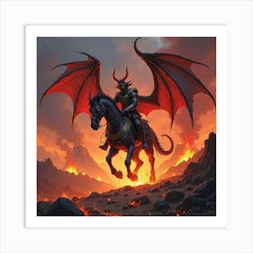 Demon Rider Summoning Lava Beasts, Colorful Volcanoes 1 Art Print