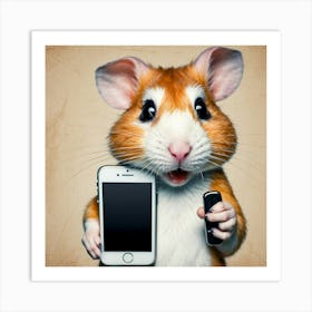 Hamster Holding Cell Phone 1 Art Print