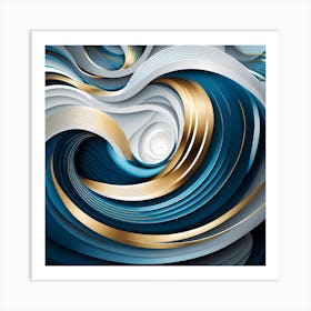 Abstract Blue And Gold Swirls, vector art Art Print