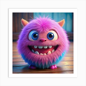 Smiling Pink And Blue Furry Monster 1 Art Print