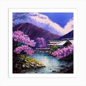 Sakura Blossoms Japan Japanese House Typical Art Print