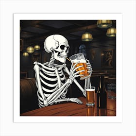 Skeleton Drinking Beer 11 Art Print