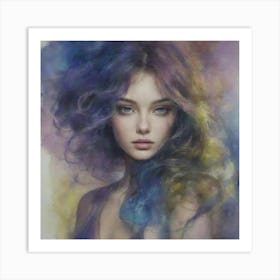 Woman With Purple Hair Art Print