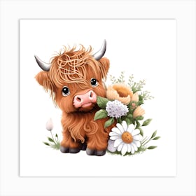 Cow With Flowers Art Print