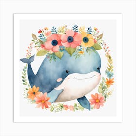 Floral Baby Whale Nursery Illustration (11) Art Print