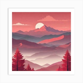 Misty mountains background in red tone 80 Art Print