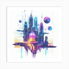 Futuristic City.Generated AI. Wall Art Print 16 Poster