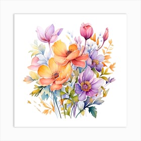 Vibrant Colorful Flower Market Watercolor Art Print